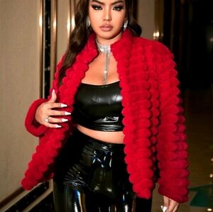 SHEIN Vibrant Red Teddy Jacket